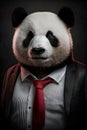Closeup portrait of cute panda in black suit white t-shirt and red tie Royalty Free Stock Photo
