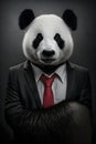 Closeup portrait of cute panda in black suit white t-shirt and red tie Royalty Free Stock Photo