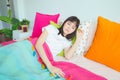 Closeup portrait of a cute young woman sleeping on the bed Royalty Free Stock Photo