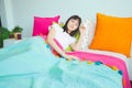 Closeup portrait of a cute young woman sleeping on the bed Royalty Free Stock Photo