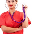 Closeup portrait of a doctor/nurse with stethoscope Royalty Free Stock Photo