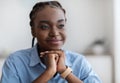 Closeup Portrait Of Dreamy Young Black Woman With Braids Looking Away Royalty Free Stock Photo