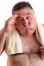 Closeup portrait of an exausted fat man after doing exercises Royalty Free Stock Photo