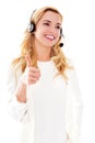 Closeup portrait of female customer service representative wearing headset. Royalty Free Stock Photo