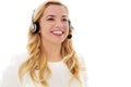 Closeup portrait of female customer service representative wearing headset. Royalty Free Stock Photo