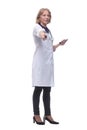 Closeup portrait of female doctor with stethoscope, healthcare professional texting on phone Royalty Free Stock Photo