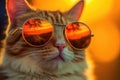 Closeup portrait of funny ginger cat wearing sunglasses.AI generated