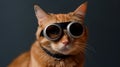 Closeup portrait of ginger cat wearing sunglasses. Generative AI