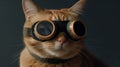 Closeup portrait of ginger cat wearing sunglasses. Generative AI