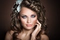 Closeup portrait of girl on a brown background