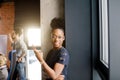 Closeup portrait of good-looking African woman with funny hairstyle Royalty Free Stock Photo