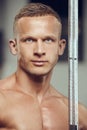 Closeup portrait of a handsome man at gym Royalty Free Stock Photo