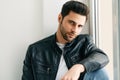 Closeup portrait of handsome trendy man posing on white studio background Royalty Free Stock Photo