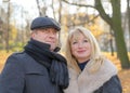 Closeup portrait of happy blonde mature woman and beautiful middle-aged brunette, look up to sky. Loving couple of 45-50 years old Royalty Free Stock Photo