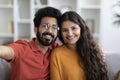 Closeup Portrait Of Happy Young Indian Couple Taking Selfie Together At Home Royalty Free Stock Photo