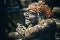 Closeup portrait of Hindu Buddhist traditional stone sculpture