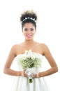 Closeup portrait of hispanic bride holding flower