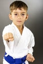 Closeup portrait of little boy training karate Royalty Free Stock Photo