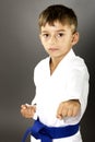 Closeup portrait of little boy training karate Royalty Free Stock Photo