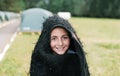 Closeup portrait of little girl in national clothes on ethnic festival