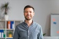 Closeup portrait of mature businessman posing at office, handsome middle aged manager in formal wear Royalty Free Stock Photo