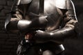 Closeup portrait of medieval knight in armor Royalty Free Stock Photo