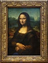 Closeup of the portrait of Mona Lisa located inside the Louvre Museum in Paris, France Royalty Free Stock Photo