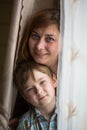 Closeup portrait of a mother with a young son. Happy. Royalty Free Stock Photo