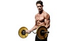 Closeup portrait of a muscular man workout with barbell at gym. Royalty Free Stock Photo