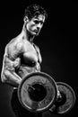 Closeup portrait of a muscular man workout with barbell at gym. Royalty Free Stock Photo