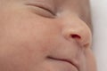 Closeup portrait of a newborn baby peacefully sleeping face