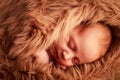 closeup portrait of newborn baby sleeping face with hand under cheek Royalty Free Stock Photo