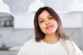 Closeup portrait of pleasant smiling dark-haired young woman Royalty Free Stock Photo