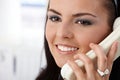 Closeup portrait of pretty girl on phone smiling Royalty Free Stock Photo