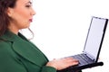 Closeup portrait of a pretty young businesswoman holding a laptop Royalty Free Stock Photo