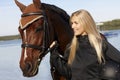 Closeup portrait of rider and horse Royalty Free Stock Photo