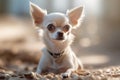 Closeup portrait of small funny white mini chihuahua dog