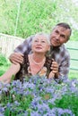 Closeup portrait of a smiling elderly couple Royalty Free Stock Photo