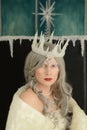 Closeup portrait snow queen on throne