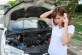 Closeup portrait, Stressed woman calling for help on cell phone