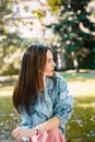 Closeup portrait of stressed young woman looking her wristwatch Royalty Free Stock Photo