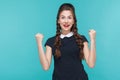 Closeup portrait of successful young woman rejoicing her win. Royalty Free Stock Photo