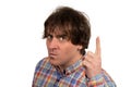 Closeup portrait, surprised angry young man, unexpectedly, asking question you talking to, mean me? Royalty Free Stock Photo