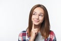 Closeup portrait of thinking teen girl looking to side Royalty Free Stock Photo