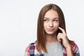 Closeup portrait of thinking teen girl looking to side