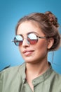 Closeup portrait of trendy hipster girl with hair buns smiling Royalty Free Stock Photo