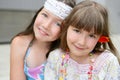 Closeup portrait of two little girl sisters Royalty Free Stock Photo