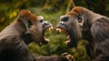 Closeup portrait of two male gorilla silverbacks having an agressive fight Royalty Free Stock Photo
