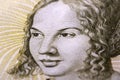 Closeup Portrait of a Venetian Woman from old German money Royalty Free Stock Photo