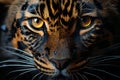 Closeup portrait of wild tiger face, minimalist, black on black, asymmetric composition, conceptual fantasy. AI